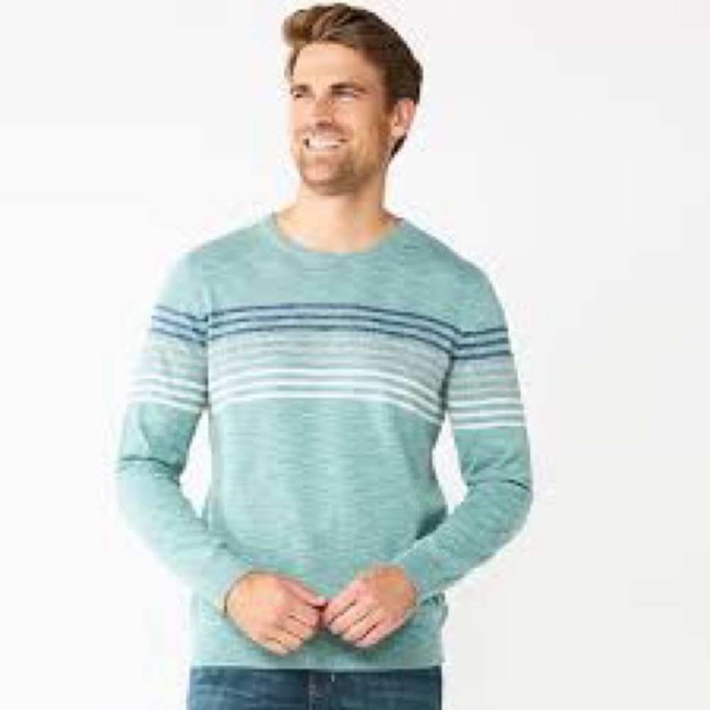 Sonoma Men’s Good For Life Supersoft Crewneck Sweater Blue Striped size large
